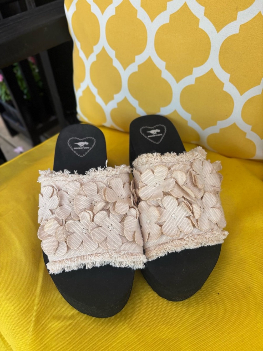 Rocket Dog Beige Floral Applique Slide Mules
